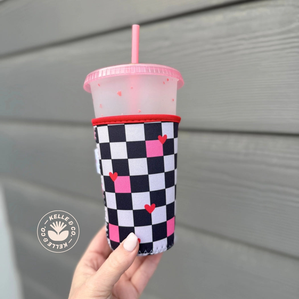 Checkered Hearts Coffee Sleeve | Reusable Cup Sleeve | Cups